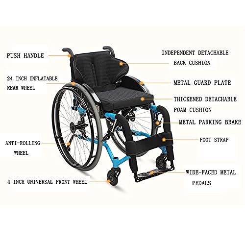 FGVDJ Sillas de Ruedas Deportivas de Ocio, sillas de Ruedas de Viaje portátiles Plegables con Freno de Mano, reposapiés extraíbles para Ancianos, discapacitados y DIS
