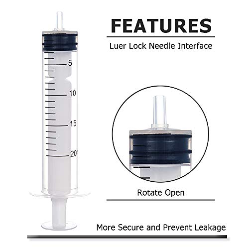 FINGERINSPIRE 38 Piezas de jeringa de plástico Luer Lock sin Aguja y 40 Tapas, jeringas 5 tamaños Mixtos (1 ml, 3 ml, 5 ml, 10 ml, 20 m) Adecuado para dispensar Pegamento, regar, Rellenar