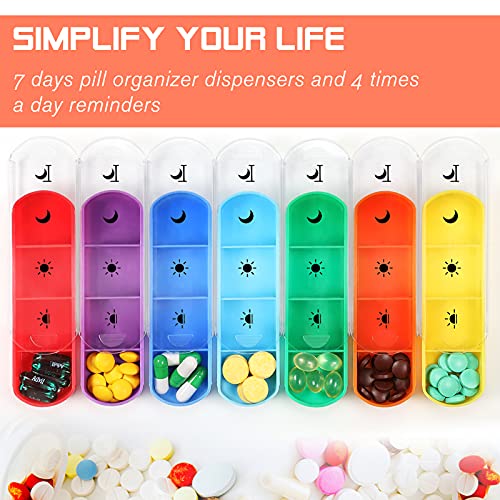 FINPAC Pastillero Semanal 4 Tomas 7 Días, 28 Compartimentos Organizador Medicamentos con Estuche de Cuero PU y Nombre de Tarjeta, Vitamina Caja de Almacenamiento para Viaje, Flower Festival