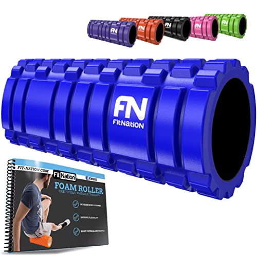 Fit Nation rodillo masaje muscular con libro de ejercicios, rodillo foam roller ultraligero con núcleo hueco, para un alivio profundo del dolor, ideal para corredores, ciclistas, futbolistas, atletas