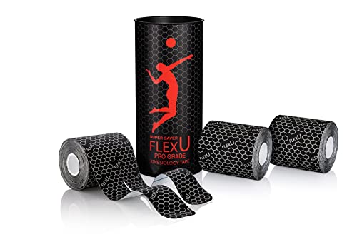 FlexU Kinesiology Tape - Super Wide, Specially Designed PRECUT Y Shape ; 2 Roll Pack Black
