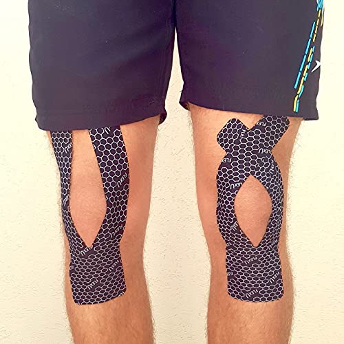 FlexU Kinesiology Tape - Super Wide, Specially Designed PRECUT Y Shape ; 2 Roll Pack Black