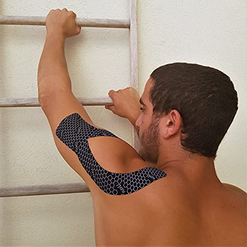 FlexU Kinesiology Tape - Super Wide, Specially Designed PRECUT Y Shape ; 2 Roll Pack Black