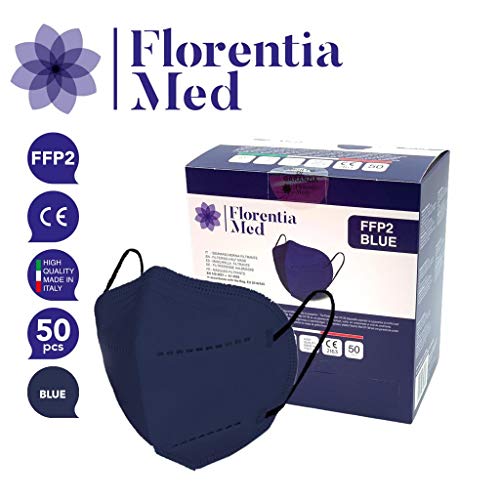 Florentia Med Máscaras FFP2 AZULES MADE IN ITALY con certificación CE Categoría EPI: III, de conformidad con EN 149: 2001 + A1: 2009. FFP2 de 50 piezas Empaquetada y sellada individualmente