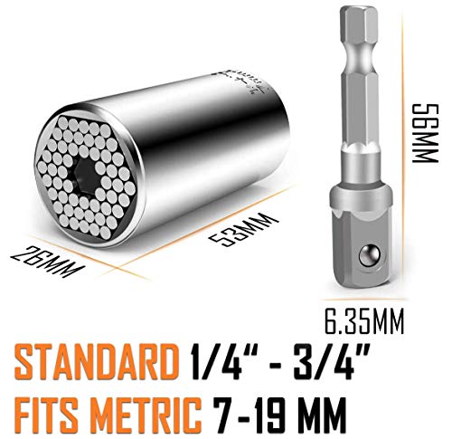 Flybiz Universal Llave de Vaso (7-19mm), Multifuncional Reparación Herramientas de Mano Regalos Originales Hombre, Juego Llave de Vaso con Adaptador Taladro, El Mejor Regalo Para Hombres, Artesanos