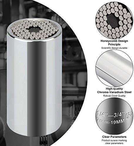 Flybiz Universal Llave de Vaso (7-19mm), Multifuncional Reparación Herramientas de Mano Regalos Originales Hombre, Juego Llave de Vaso con Adaptador Taladro, El Mejor Regalo Para Hombres, Artesanos