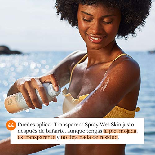 Fotoprotector ISDIN Transparent Wet Skin SPF 50 - Protector solar Corporal, Spray transparente, Eficaz sobre piel mojada, Ginger Cell Protect, 250 ml