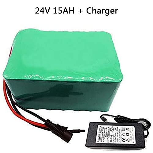 FREEDOH Batería Litio Bicicleta Eléctrica 24 V 15 Ah 25,2 V 7S5P Batería Bicicleta Eléctrica Carcasa Impermeable PVC Verde para MTB E Bicicleta Sillas Ruedas Eléctricas con Cargador BMS +,T Plug