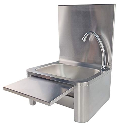 Fregadero lavamanos de acero inoxidable con mando de rodillas y dispensador de jabón Lavabo para lavado higiénico de manos 40x32x57cm