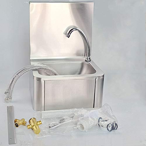 Fregadero lavamanos de acero inoxidable con mando de rodillas y dispensador de jabón Lavabo para lavado higiénico de manos 40x32x57cm