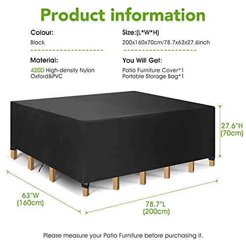 Funda Protectora para Muebles, Funda para Muebles de Jardín Impermeable, Cubierta de Mesa de Jardín, Tela 420D Oxford, Impermeabile, Antivento, Anti-UV, Antipolvo (200 x 160 x 70 cm)