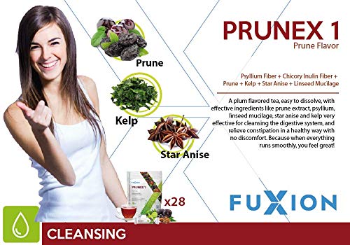 FuXion Prunex 1 Tea Instant Drink Mix – Detox de limpieza de colon para un tránsito intestinal óptimo – 1 bolsa de 28 palos