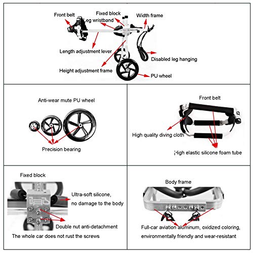 FXBFAG Anciano Perro Gato Mascota Patinete Silla de Ruedas para Perros Patas traseras Carro eléctrico 2 Ruedas Carro de rehabilitación de Animales discapacitados Ajustable para Perros Grandes, medi