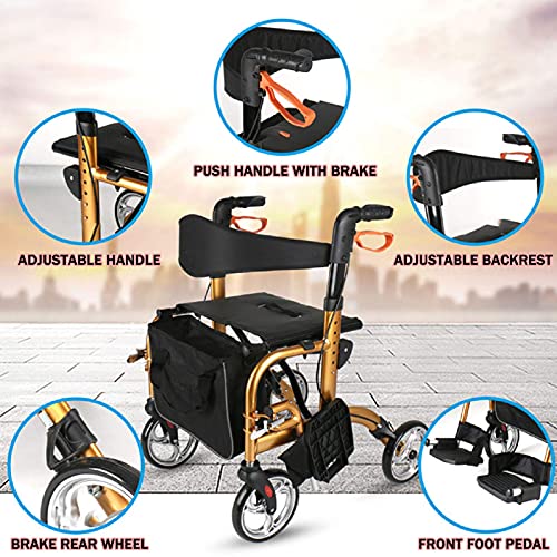 GaoF Andador Especial con Andador con Exclusivo Asiento ortopédico Ultra cómodo de 17 'de Ancho Andador de Compras Multifuncional, Azul
