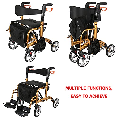 GaoF Andador Especial con Andador con Exclusivo Asiento ortopédico Ultra cómodo de 17 'de Ancho Andador de Compras Multifuncional, Azul