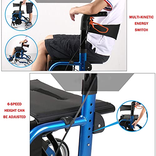 GaoF Andador Especial con Andador con Exclusivo Asiento ortopédico Ultra cómodo de 17 'de Ancho Andador de Compras Multifuncional, Azul