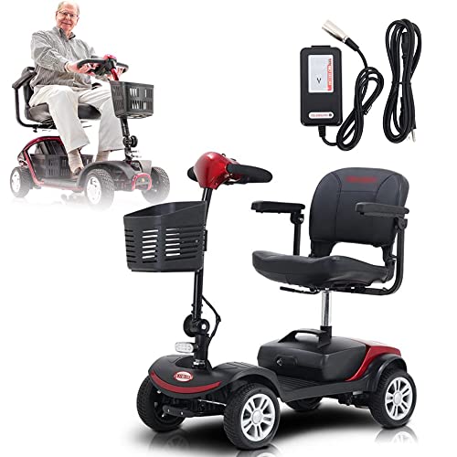 GBHJJ Moto Electrica Minusvalidos, Plegable Scooter Electrico Adulto 4 Ruedas, Adecuado para Personas con Movilidad Reducida, Adultos y Discapacitados,Red