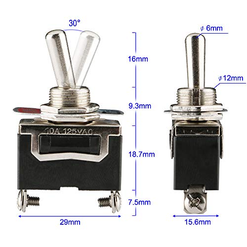Gebildet 6 Piezas Conmutador de Palanca SPST 12V-24V-48V-110V/10A, 220V-230V/6A, Interruptor de Palanca ON/Off 2 Posiciones 2 Pin, Rocker Toggle Switch para Auto Vehiculo Barco (Negro)