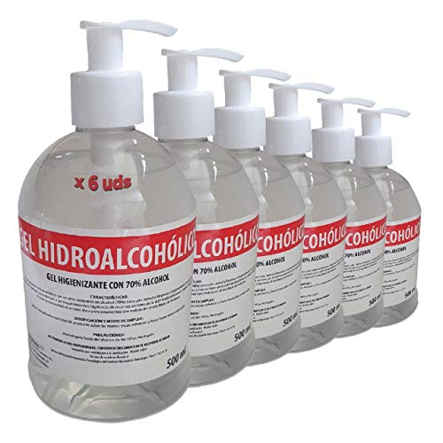 Gel Hidroalcohólico 500 Ml 70% Alcohol Con Dosificador, Fabricado En España, Transparente, 6 Unidades
