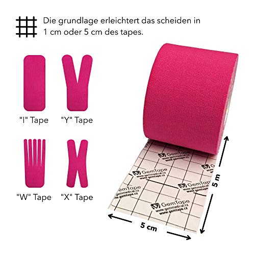 GemMedical Cinta Kinesiología - 5m Impermeable Elástico Apoyo muscular Kinesiology Tape para ejercicio y deportes (Pink)