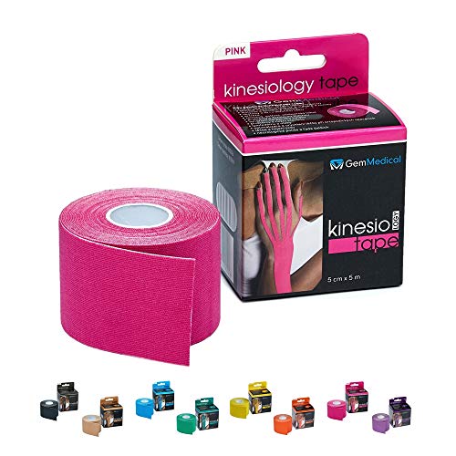 GemMedical Cinta Kinesiología - 5m Impermeable Elástico Apoyo muscular Kinesiology Tape para ejercicio y deportes (Pink)