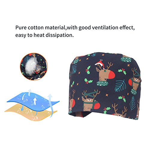 GEMVIE-4 Piezas Gorro de Trabajo Gorro de Enfermera Gorro Quirúrgico Hebilla Colgante con Máscara Impresión de Elementos Navideños Gorro Quirofano Robin Hat Turbante