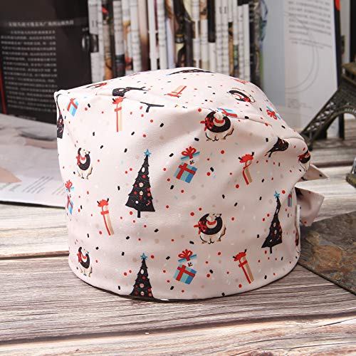 GEMVIE-4 Piezas Gorro de Trabajo Gorro de Enfermera Gorro Quirúrgico Hebilla Colgante con Máscara Impresión de Elementos Navideños Gorro Quirofano Robin Hat Turbante