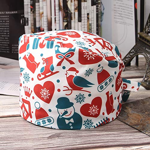 GEMVIE-4 Piezas Gorro de Trabajo Gorro de Enfermera Gorro Quirúrgico Robin Hat Turbante Impresión de Elementos Navideños Gorro Quirofano Gorro de Unisexo Adultos Animales