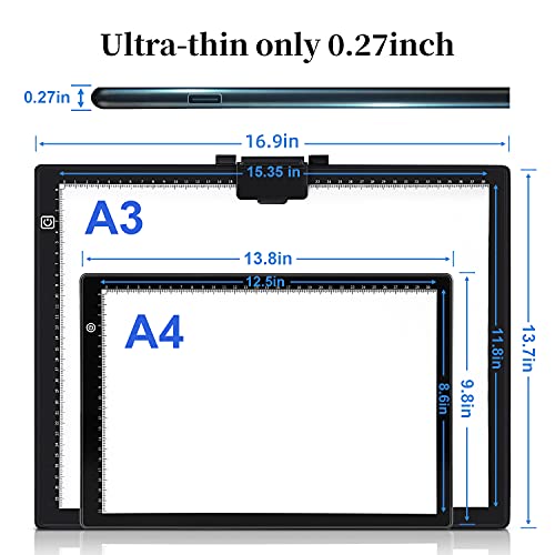 GIANTARM Mesa de Luz para Calcar A3,Tablero de dibujo LED Pantalla táctil inteligente y 6 modos de iluminación, utilizado para artistas animación Tatoo Draw