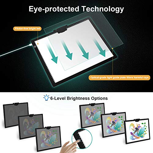 GIANTARM Mesa de Luz para Calcar A3,Tablero de dibujo LED Pantalla táctil inteligente y 6 modos de iluminación, utilizado para artistas animación Tatoo Draw