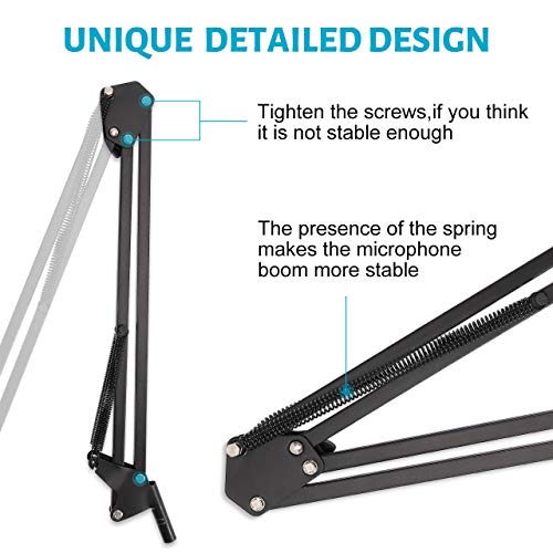 Gifort Soporte de Micro Mesa, Soporte para Micrófono Ajustable con Araña, Filtro Anti-Pop, Clip de Micrófono et Adaptador, Brazo de Tijera Extensible para Blue Yeti y Otros Micrófonos