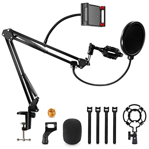 Gifort Soporte de Micro Mesa, Soporte para Micrófono Ajustable con Araña, Filtro Anti-Pop, Clip de Micrófono et Adaptador, Brazo de Tijera Extensible para Blue Yeti y Otros Micrófonos