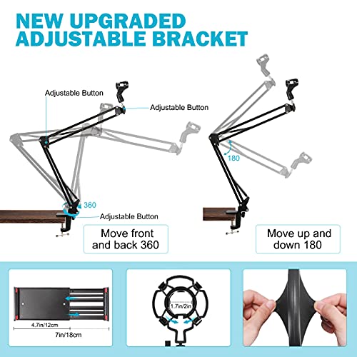 Gifort Soporte de Micro Mesa, Soporte para Micrófono Ajustable con Araña, Filtro Anti-Pop, Clip de Micrófono et Adaptador, Brazo de Tijera Extensible para Blue Yeti y Otros Micrófonos