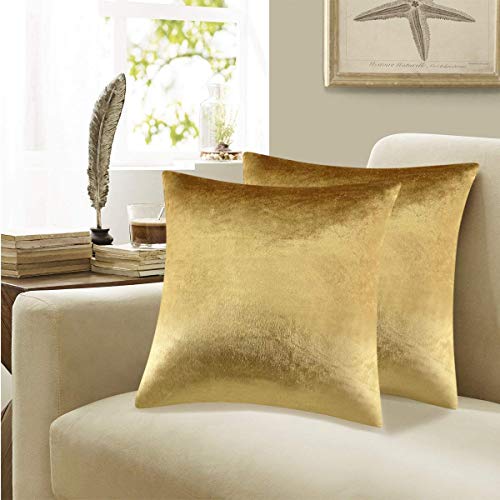 Gigizaza Oro De Lujo Terciopelo Almohadon Cubre Caso, Rayas Acento Confortable Funda de Cojin, Mejor Decoración Square Sham Fundas de Almohada para Sofá Sofá Cama Casa Decor 50x50cm Juego de Dos