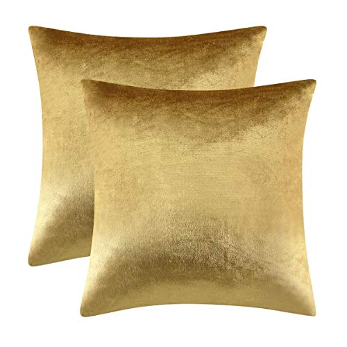 Gigizaza Oro De Lujo Terciopelo Almohadon Cubre Caso, Rayas Acento Confortable Funda de Cojin, Mejor Decoración Square Sham Fundas de Almohada para Sofá Sofá Cama Casa Decor 50x50cm Juego de Dos