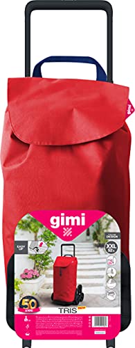 Gimi Tris Urban - Carro de la compra con 6 ruedas, bolsa impermeable 100% poliéster, capacidad 52L, 44,1 x 50,7 x 95,6 cm, color rojo