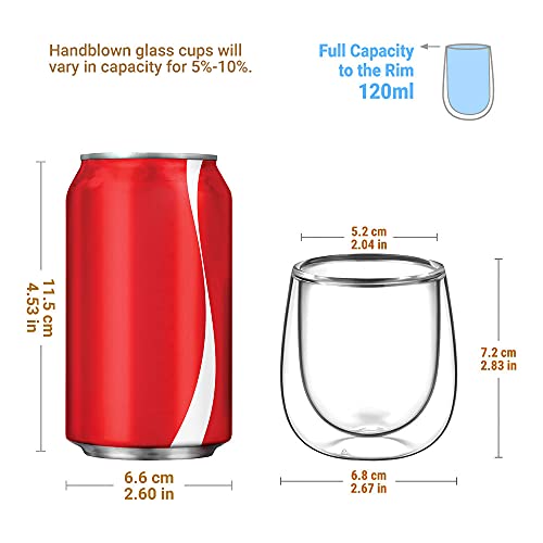 Glastal 120ml*2 Tazas de Café de Cristal,Vasos de Espresso de Doble Pared Transparente,Tazas de Vidrio Borosilicato para Té,Café
