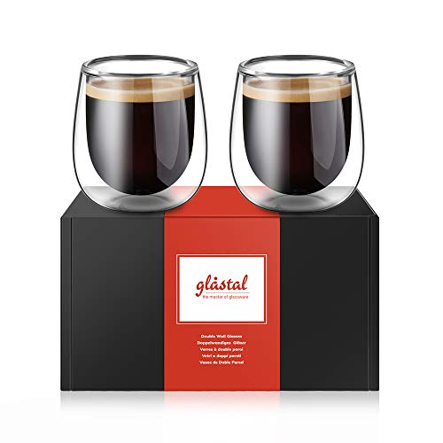 Glastal 120ml*2 Tazas de Café de Cristal,Vasos de Espresso de Doble Pared Transparente,Tazas de Vidrio Borosilicato para Té,Café