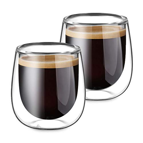 Glastal 120ml*2 Tazas de Café de Cristal,Vasos de Espresso de Doble Pared Transparente,Tazas de Vidrio Borosilicato para Té,Café