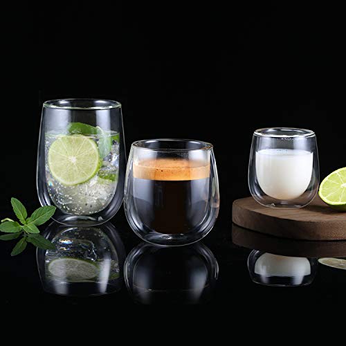 Glastal 120ml*2 Tazas de Café de Cristal,Vasos de Espresso de Doble Pared Transparente,Tazas de Vidrio Borosilicato para Té,Café
