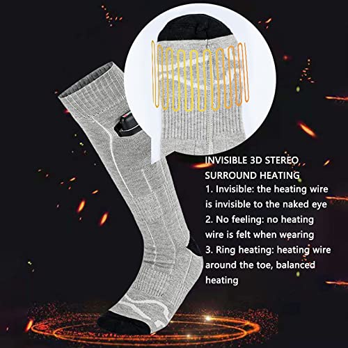 GLRGBHT Calcetines CáLidos con CalefaccióN Envolvente 3D de Invierno, Temperatura Unisex Recargable Lavable 3 Archivos Ajustables para Campo de Nieve Senderismo Camping Montar (Color : Grijs)