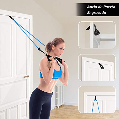 Glymnis Bandas Elásticas Musculación Fitness Set de Bandas de Resistencia 12 PCS con 5 Tubos de Látex Manijas Correas para Tobillos Ancla de Puerta Bolsa para Terapia Física Yoga Gimnasio