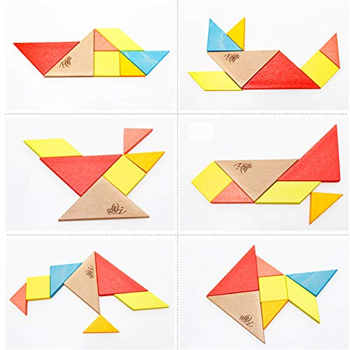 Gobus 7 Piezas Colorido Rompecabezas de Madera Tangram Rompecabezas Entrenamiento Cerebral Juguete Educativo para niños pequeños + un pequeño Llavero como Regalo