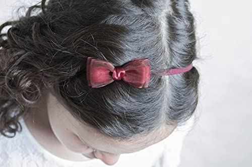 Golden Beam - Mini Amelia - Diadema de satén y organza - Diadema de niña de flores - Arco de bebé - Arco para niñas - Arco para el pelo - Diadema de bebé a adulto (rojo oscuro)