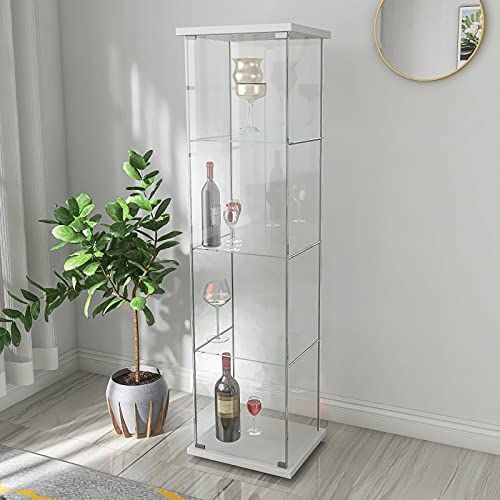 Gona Vitrina de cristal de pie con 3 estantes de cristal, para estanterías en el salón, dormitorio y oficina, 162 x 43 x 36,8 cm, perfecta para coleccionistas, color blanco