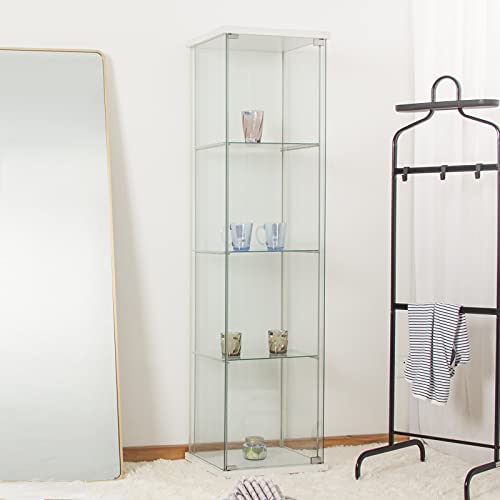 Gona Vitrina de cristal de pie con 3 estantes de cristal, para estanterías en el salón, dormitorio y oficina, 162 x 43 x 36,8 cm, perfecta para coleccionistas, color blanco