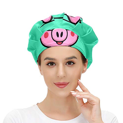 Gorra de mujer para cabello largo con banda elástica ajustable para el sudor Gorras de trabajo para hombres bufanda de cabeza impresa 3D Gorros lindos cerdos que usan gafas