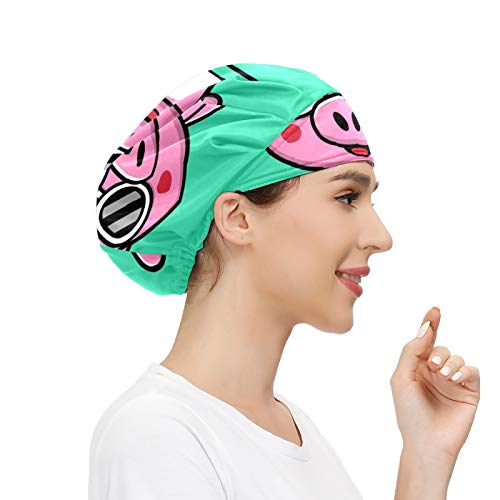 Gorra de mujer para cabello largo con banda elástica ajustable para el sudor Gorras de trabajo para hombres bufanda de cabeza impresa 3D Gorros lindos cerdos que usan gafas