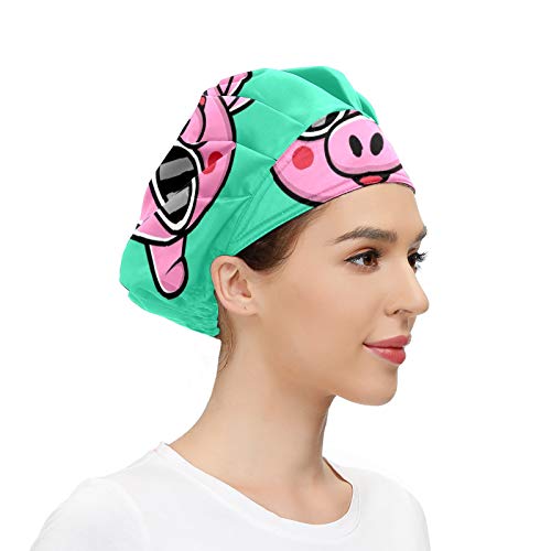 Gorra de mujer para cabello largo con banda elástica ajustable para el sudor Gorras de trabajo para hombres bufanda de cabeza impresa 3D Gorros lindos cerdos que usan gafas