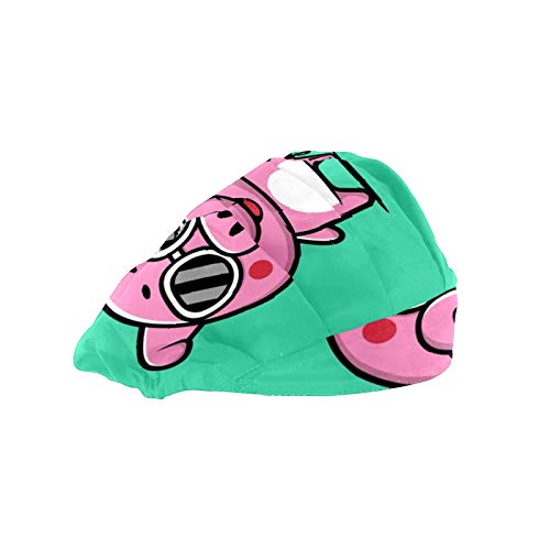 Gorra de mujer para cabello largo con banda elástica ajustable para el sudor Gorras de trabajo para hombres bufanda de cabeza impresa 3D Gorros lindos cerdos que usan gafas